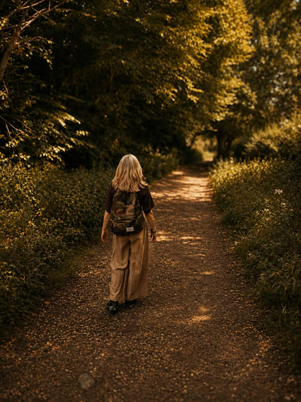 Heather walking in the woods